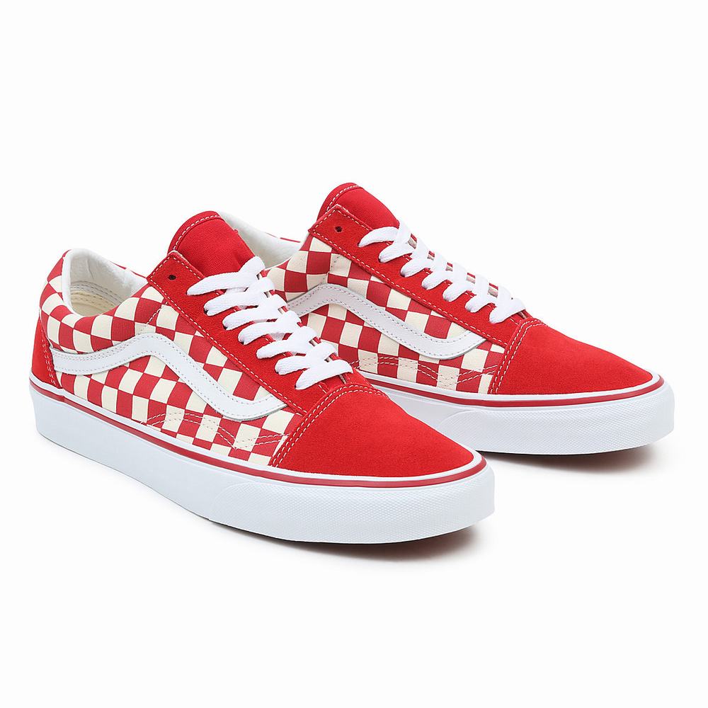 Men\'s Vans Primary Check Old Skool Sneakers Red | USA76845