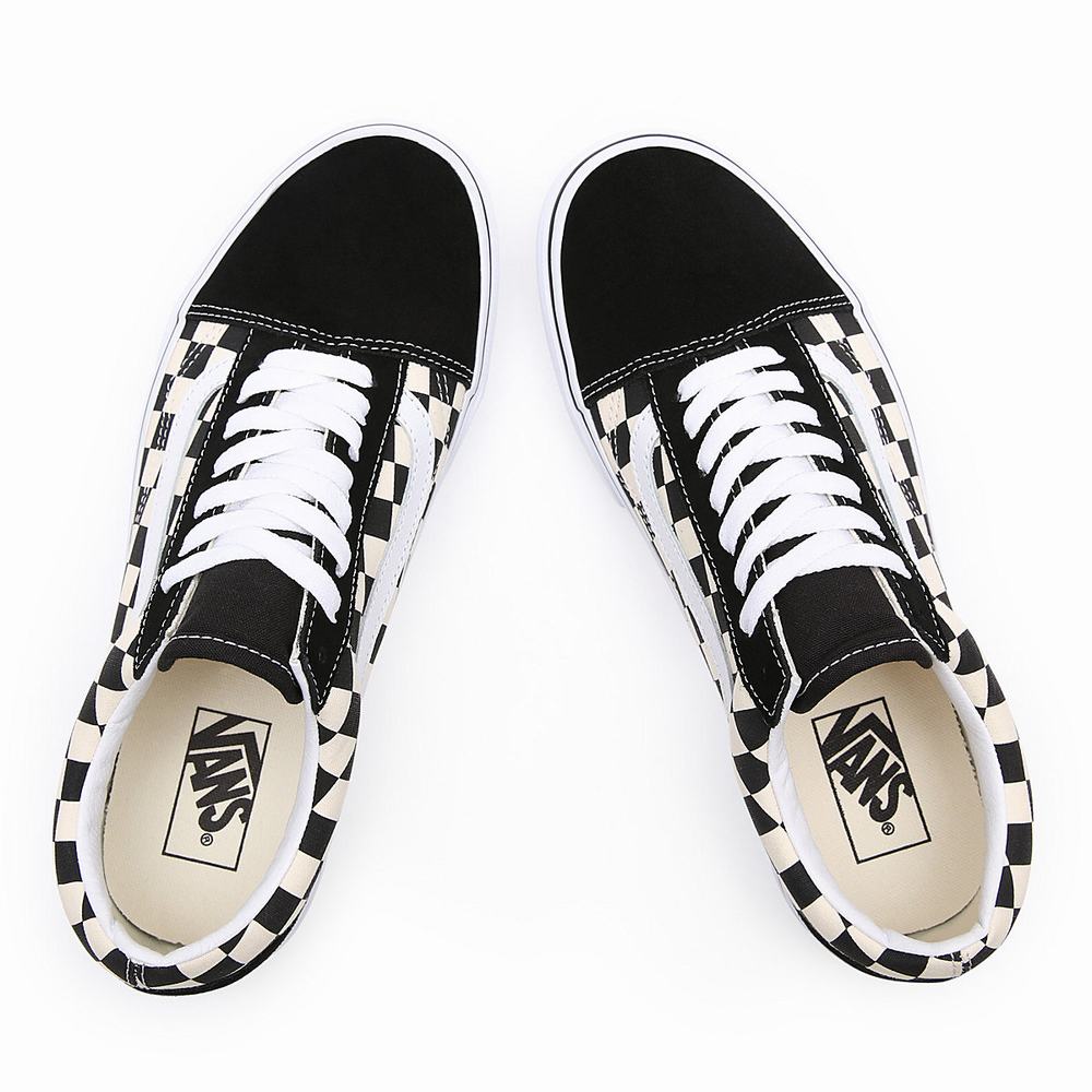 Men's Vans Primary Check Old Skool Sneakers Black / White | USA80634