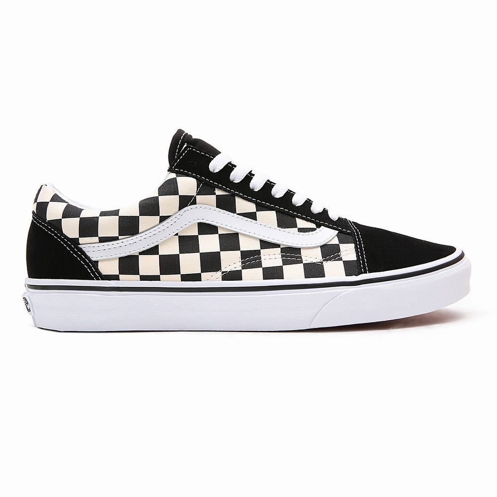 Men's Vans Primary Check Old Skool Sneakers Black / White | USA80634