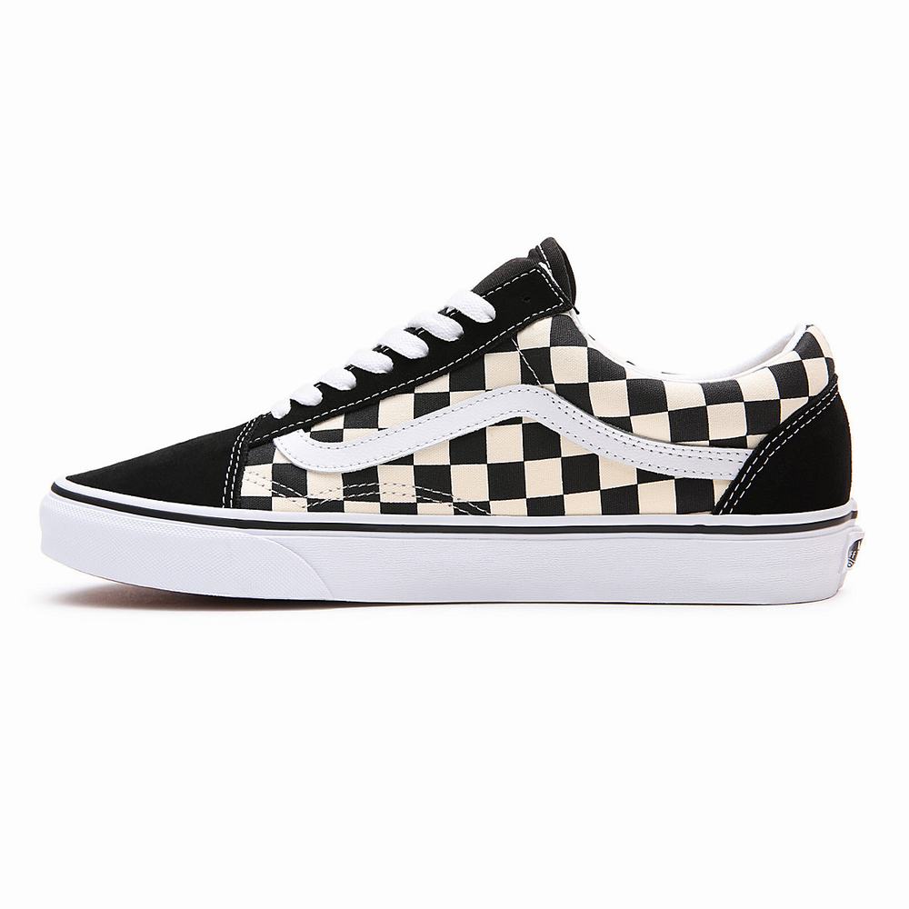 Men's Vans Primary Check Old Skool Sneakers Black / White | USA80634