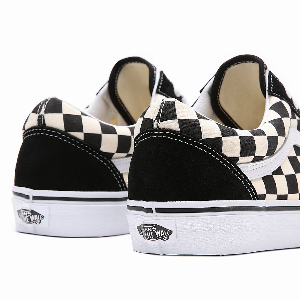 Men's Vans Primary Check Old Skool Sneakers Black / White | USA80634