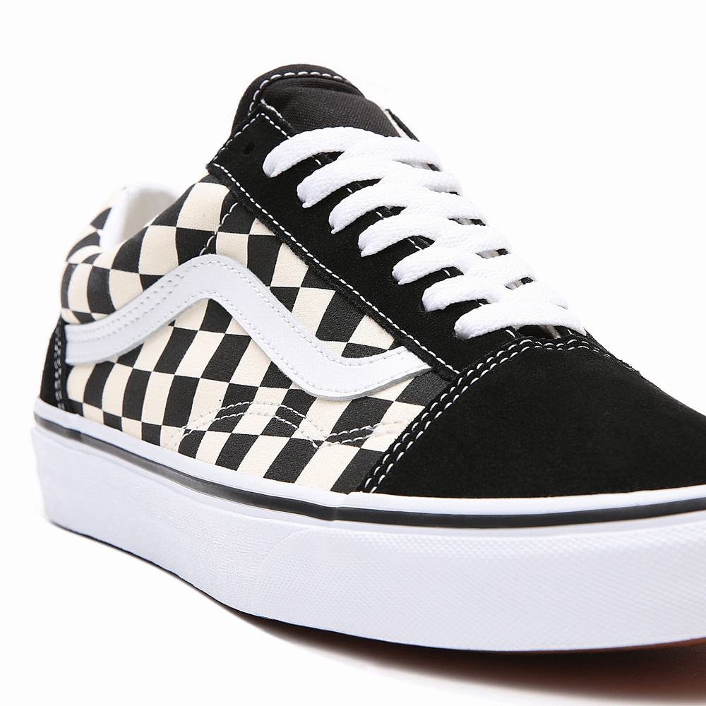 Men's Vans Primary Check Old Skool Sneakers Black / White | USA80634