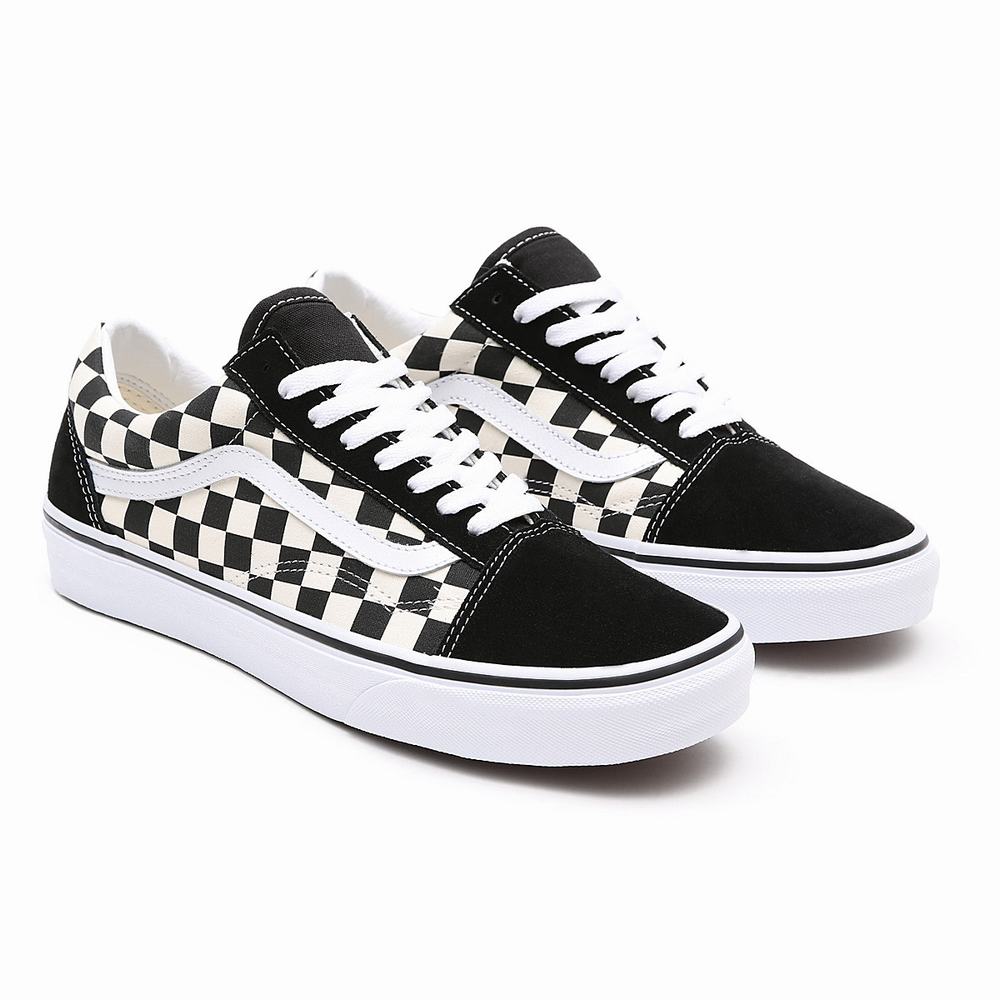 Men\'s Vans Primary Check Old Skool Sneakers Black / White | USA80634