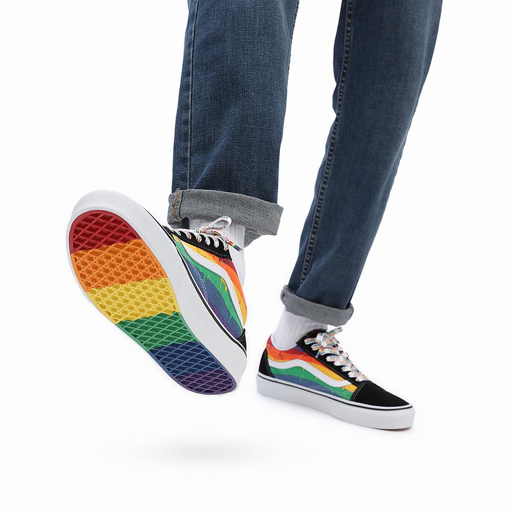 Men's Vans Rainbow Drip Old Skool Sneakers Black / Multicolor | USA07851