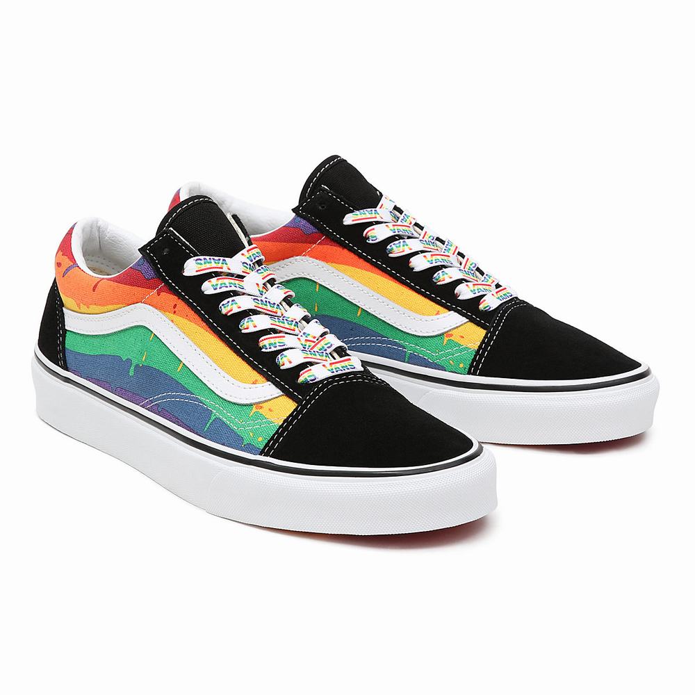 Men\'s Vans Rainbow Drip Old Skool Sneakers Black / Multicolor | USA07851