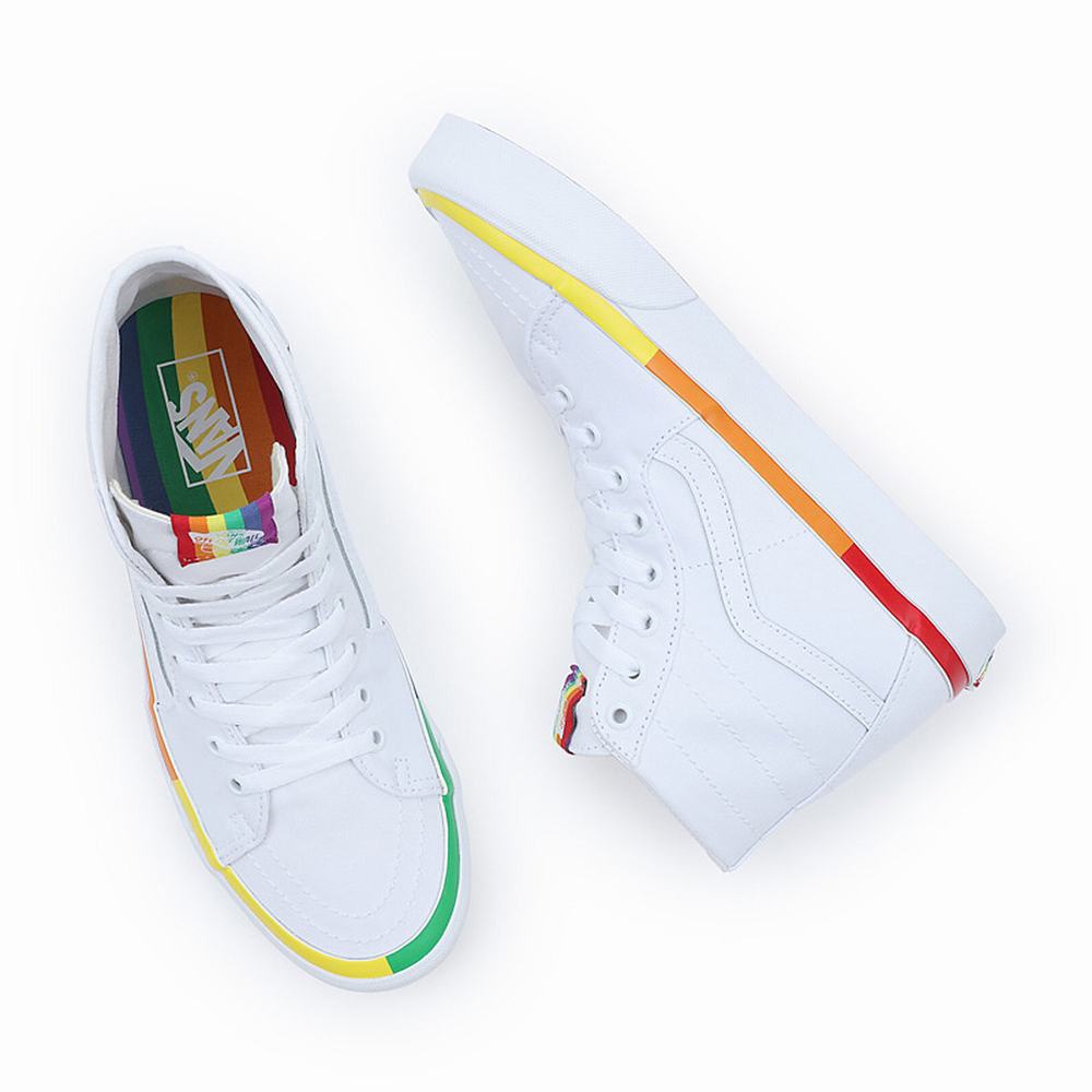 Men's Vans Rainbow Foxing Sk8-Hi Tapered Sneakers White | USA91723