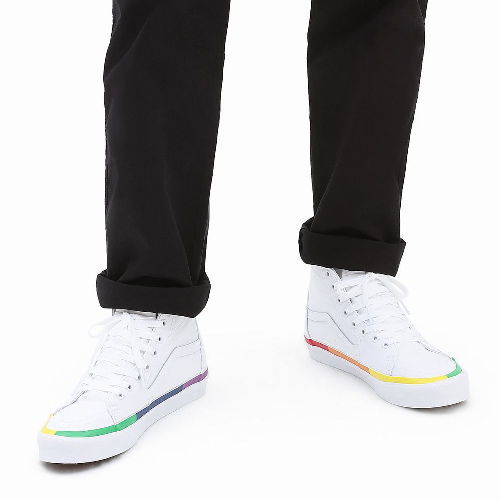 Men's Vans Rainbow Foxing Sk8-Hi Tapered Sneakers White | USA91723