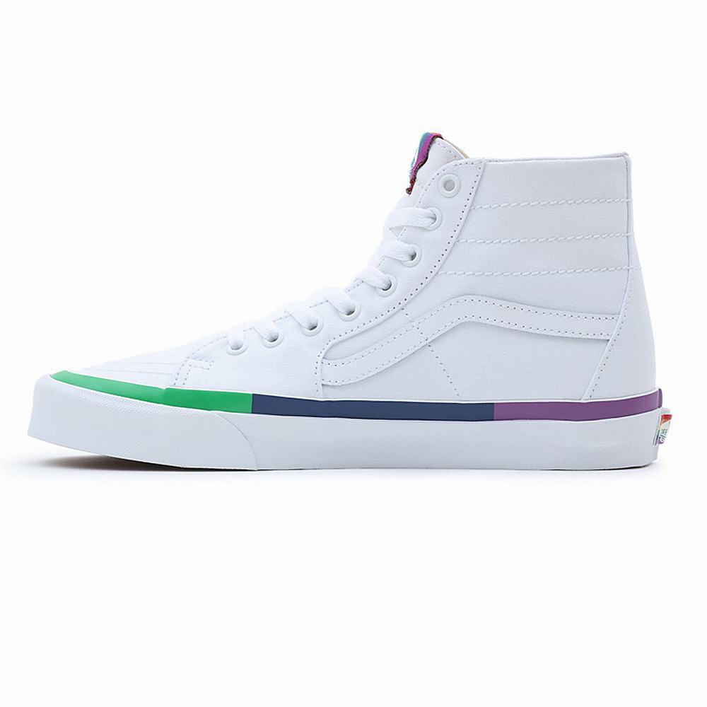 Men's Vans Rainbow Foxing Sk8-Hi Tapered Sneakers White | USA91723