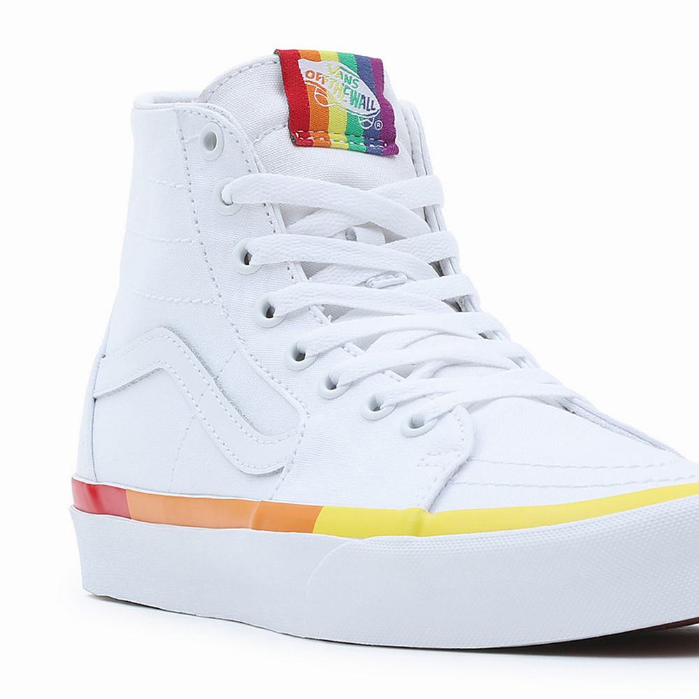 Men's Vans Rainbow Foxing Sk8-Hi Tapered Sneakers White | USA91723