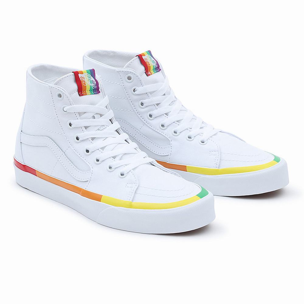 Men\'s Vans Rainbow Foxing Sk8-Hi Tapered Sneakers White | USA91723