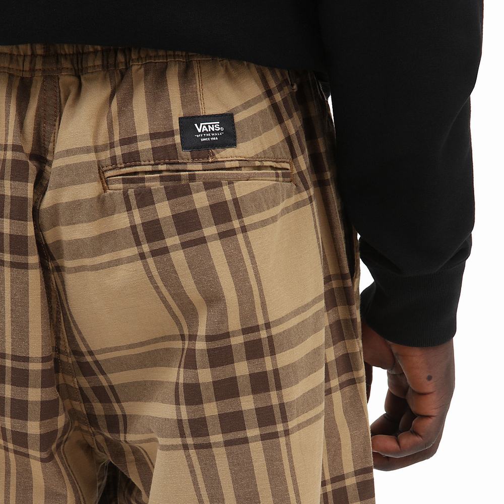 Men's Vans Range Plaid Baggy Tapered Pants Beige | USA14508