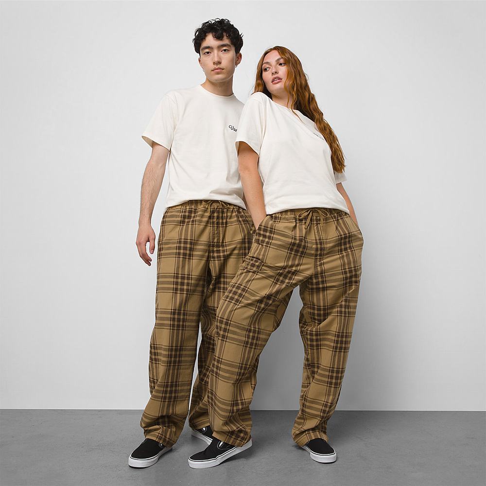 Men's Vans Range Plaid Baggy Tapered Pants Beige | USA14508