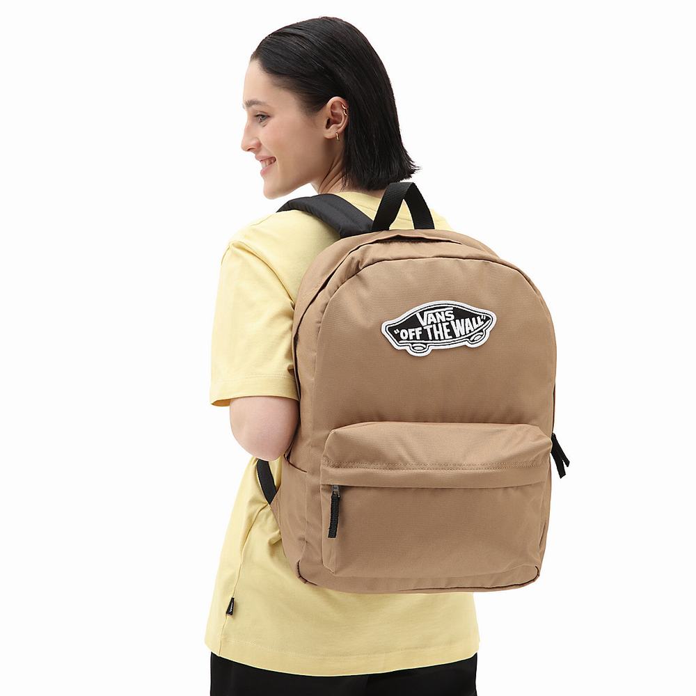 Men's Vans Realm Backpacks Brown | USA69407