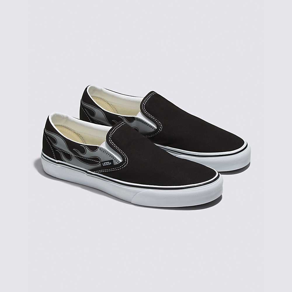 Men's Vans Reflective Flame Classic Slip-On Sneakers Black | USA69314