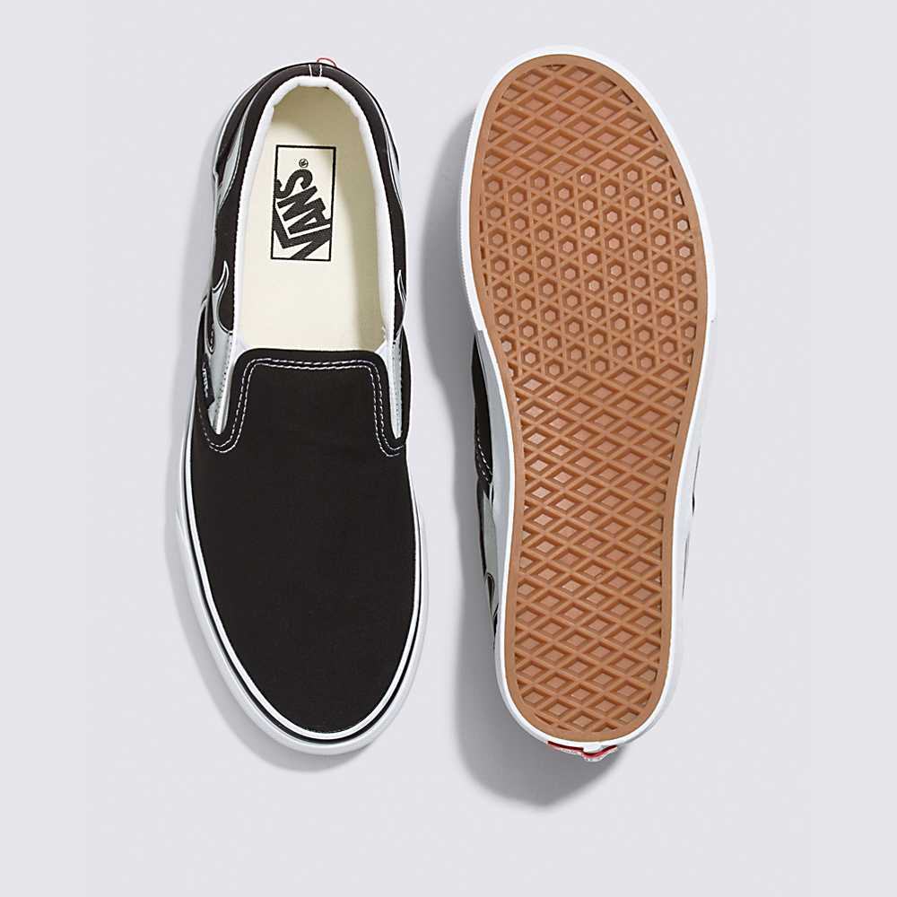 Men's Vans Reflective Flame Classic Slip-On Sneakers Black | USA69314