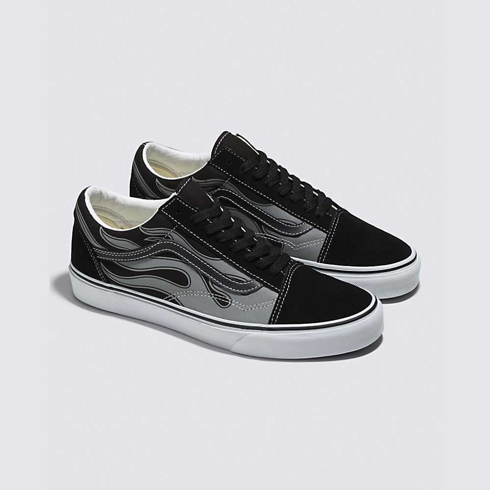 Men's Vans Reflective Flame Old Skool Sneakers Black | USA58734