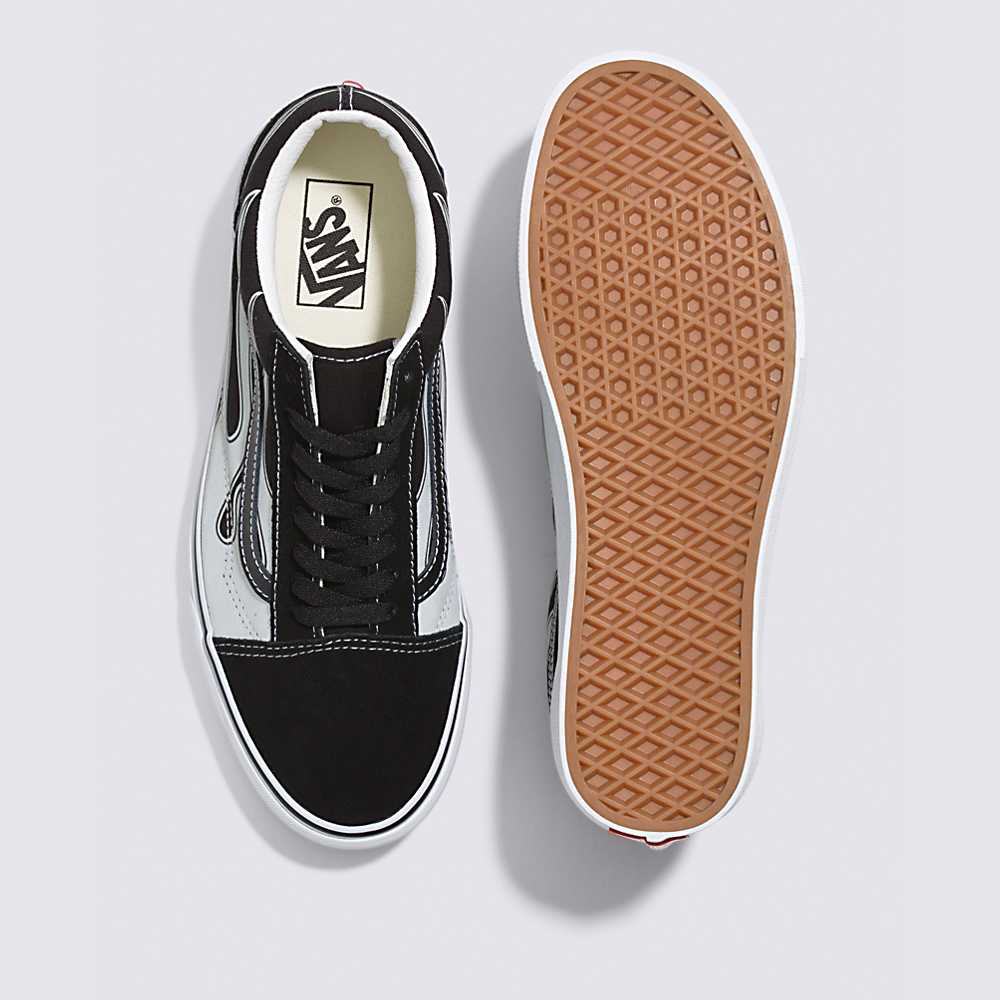 Men's Vans Reflective Flame Old Skool Sneakers Black | USA58734