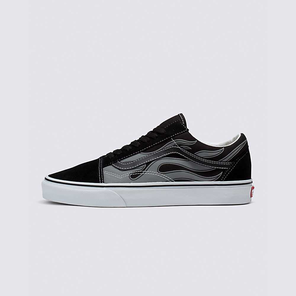 Men\'s Vans Reflective Flame Old Skool Sneakers Black | USA58734