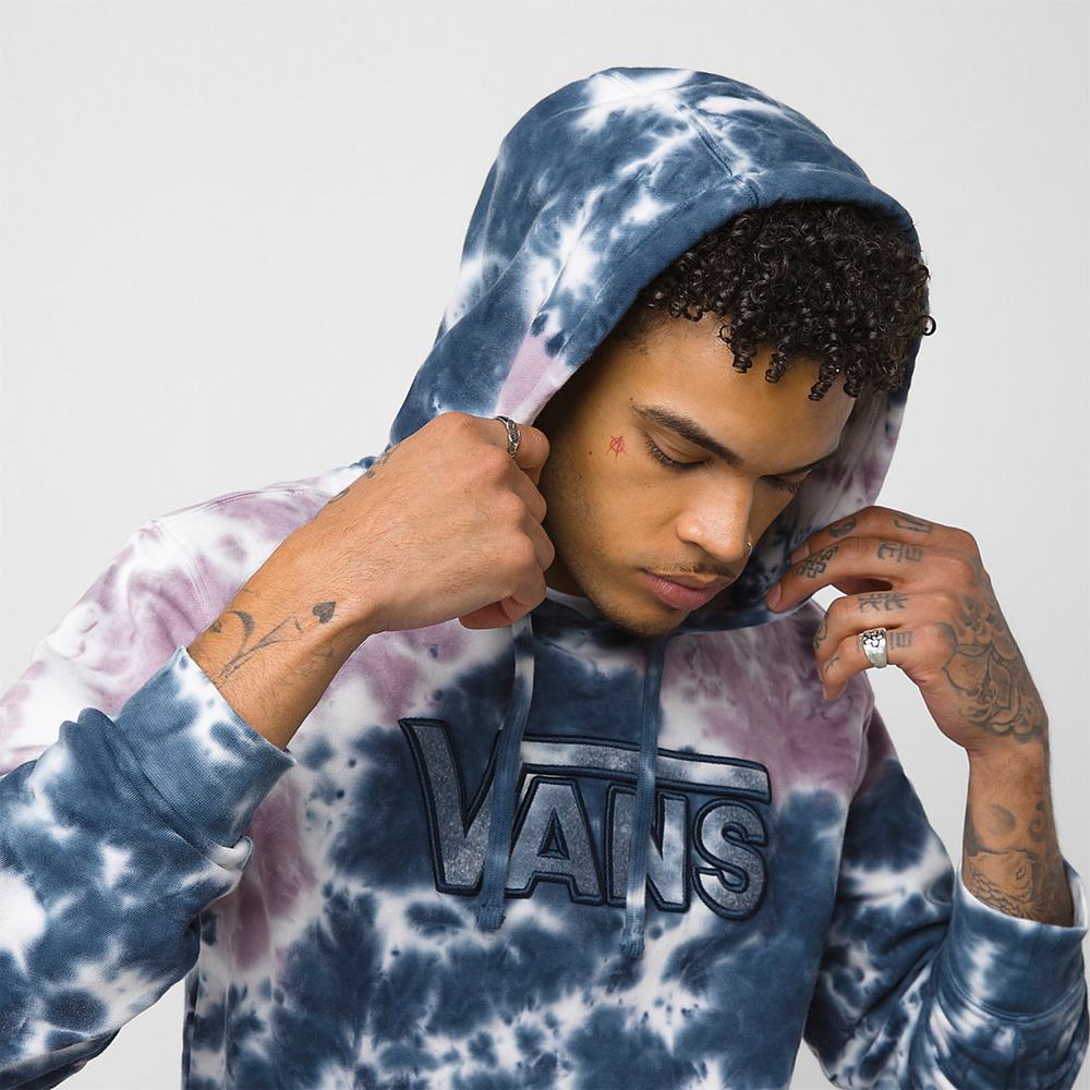 Men's Vans Reverse Applique Hoodie Blue / White | USA41695