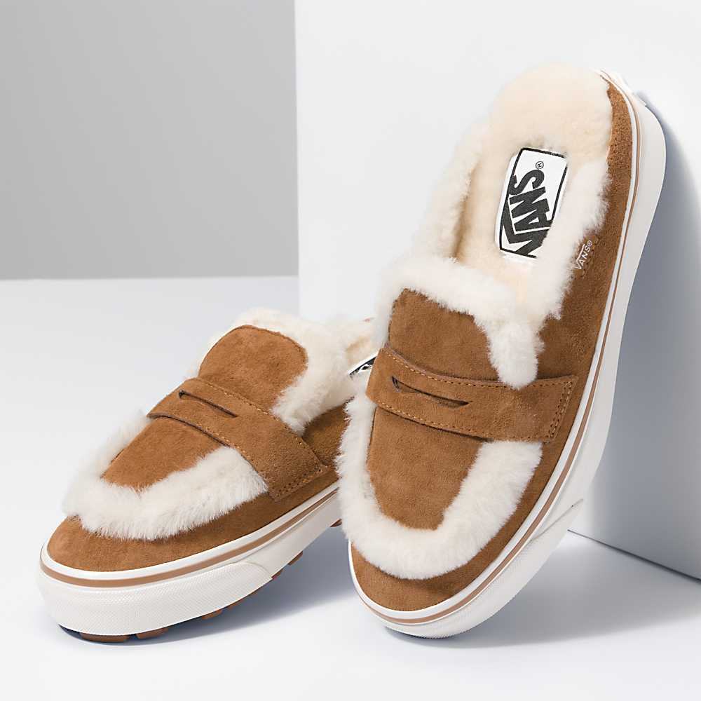 Men's Vans Shearling Style 53 Cozy Mule DX Slip On Shoes Brown | USA78946