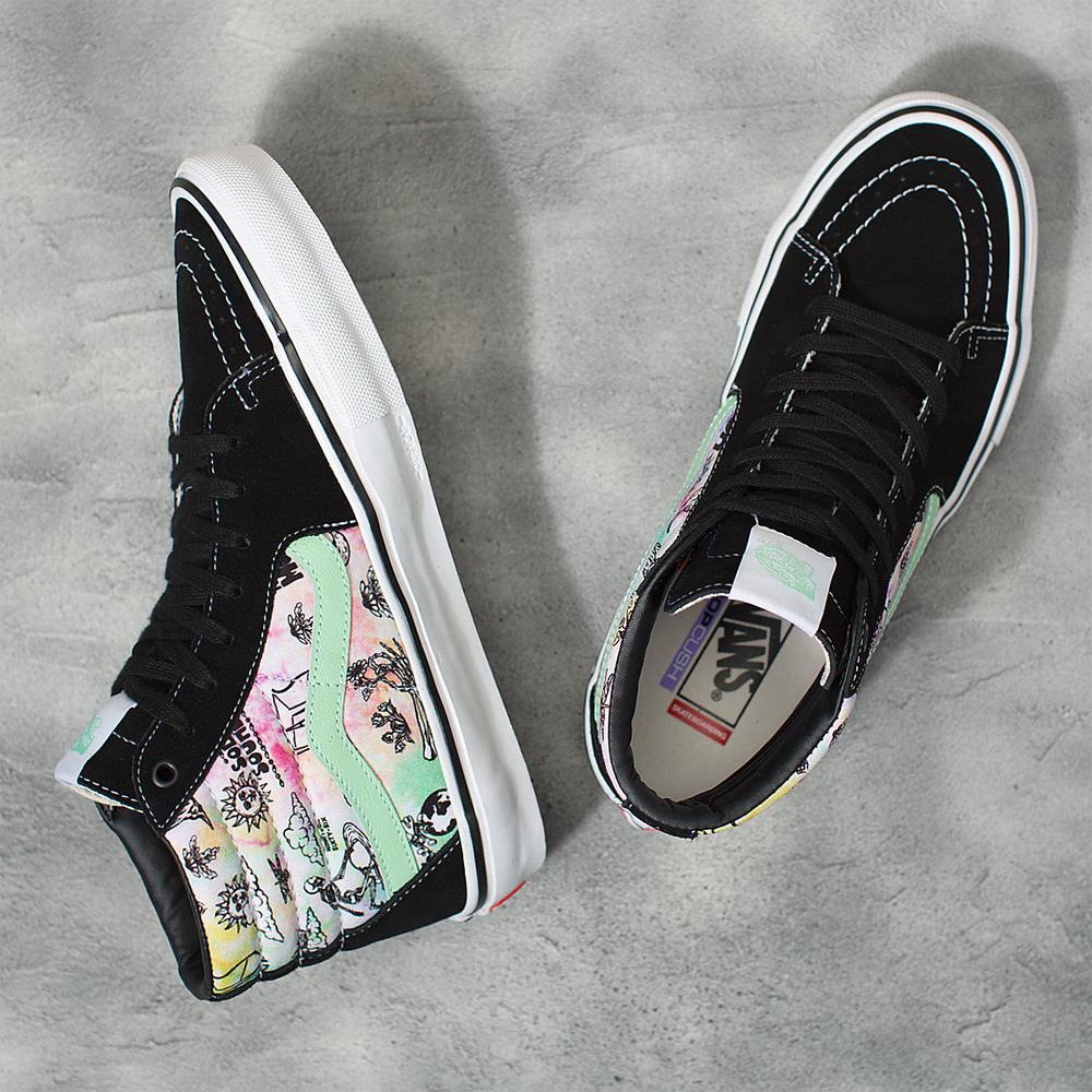 Men's Vans Shroom Doom Skate SK8-Hi Sneakers Black / Multicolor | USA96143