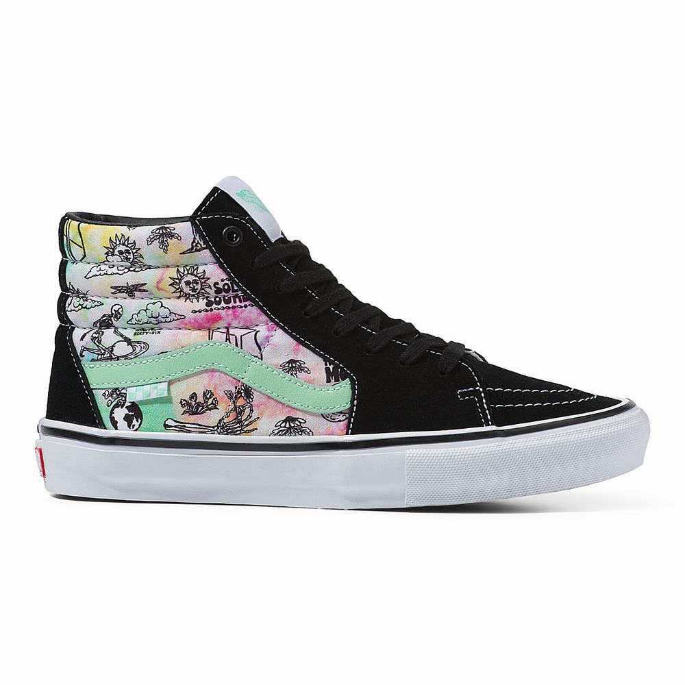 Men\'s Vans Shroom Doom Skate SK8-Hi Sneakers Black / Multicolor | USA96143