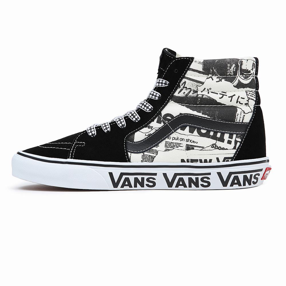 Men's Vans Sk8-Hi Sneakers Black / White | USA43970