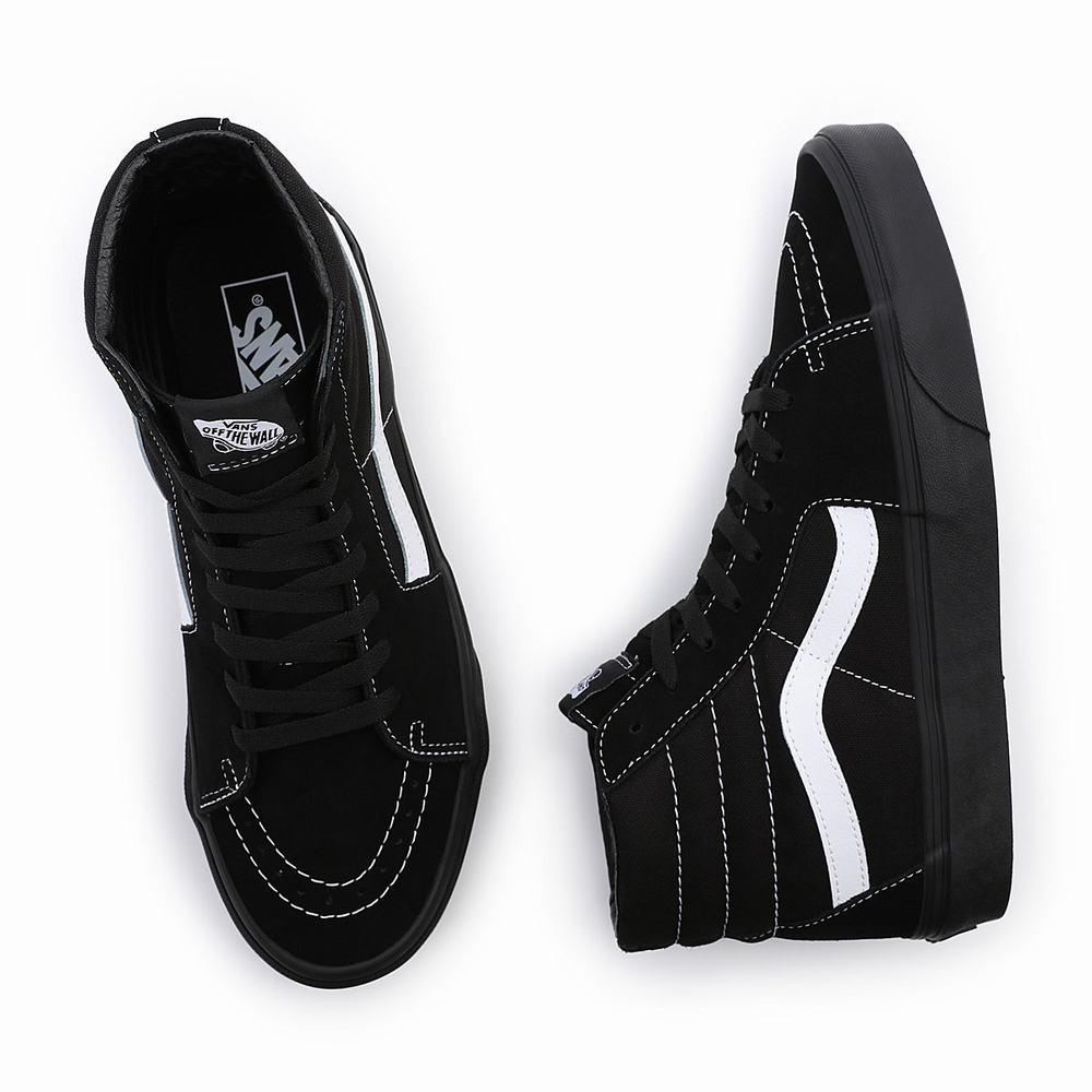 Men's Vans Sk8-Hi Suede/Canvas High Top Shoes Black | USA54271