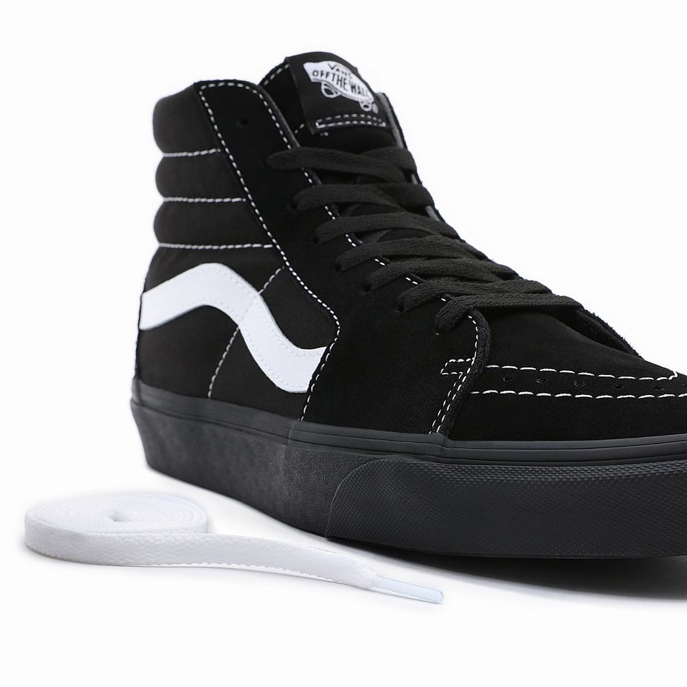 Men's Vans Sk8-Hi Suede/Canvas High Top Shoes Black | USA54271