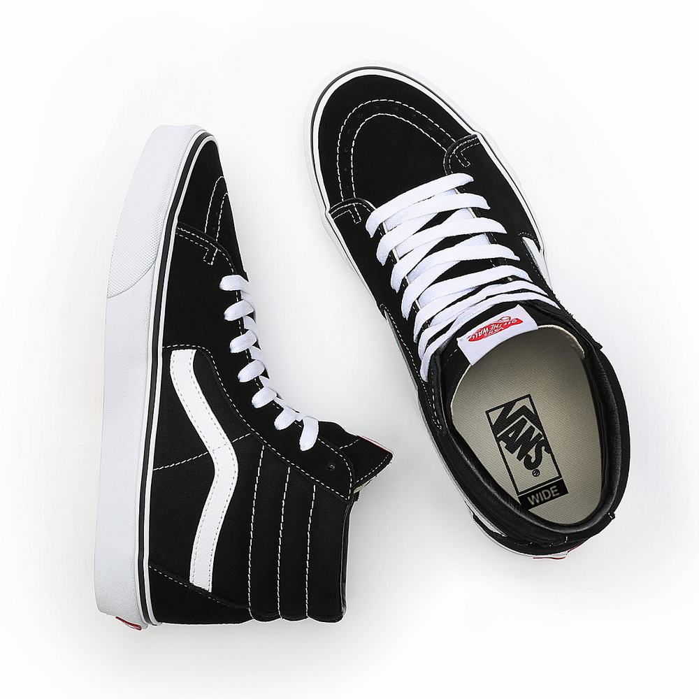 Men's Vans Sk8-Hi Wide Fit Sneakers Black | USA86531