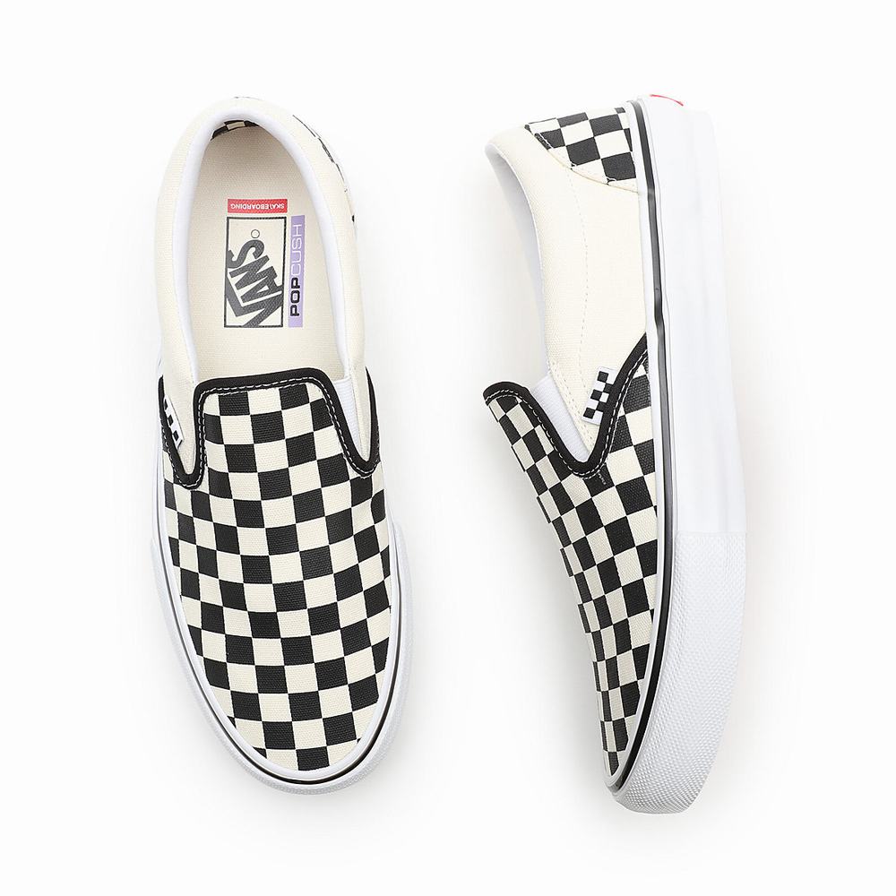 Men's Vans Skate Checkerboard Slip On Shoes White | USA92041