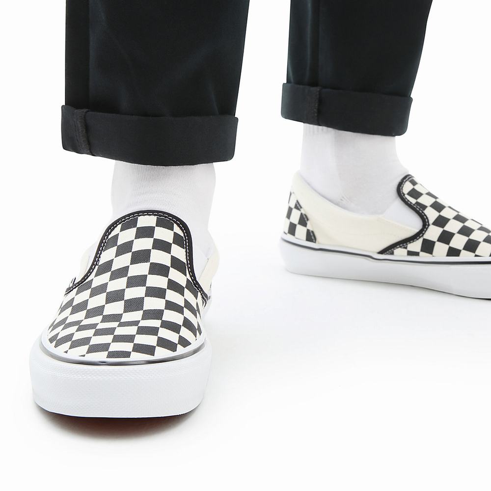 Men's Vans Skate Checkerboard Slip On Shoes White | USA92041