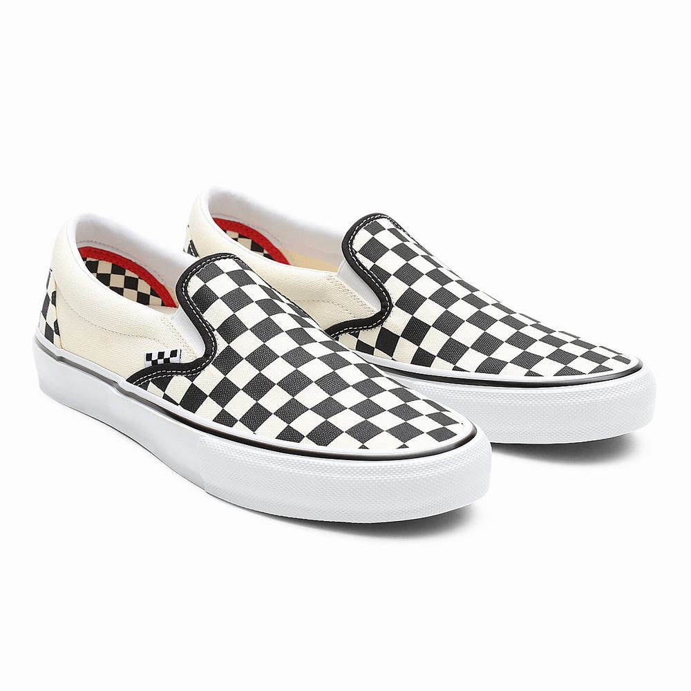 Men\'s Vans Skate Checkerboard Slip On Shoes White | USA92041