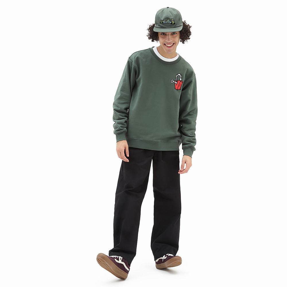 Men's Vans Skate Classics Crew Sweatshirts Green | USA19074