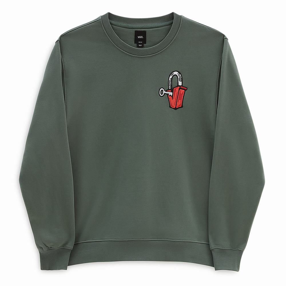 Men's Vans Skate Classics Crew Sweatshirts Green | USA19074