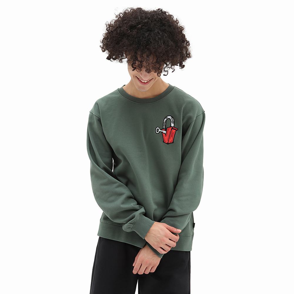 Men\'s Vans Skate Classics Crew Sweatshirts Green | USA19074