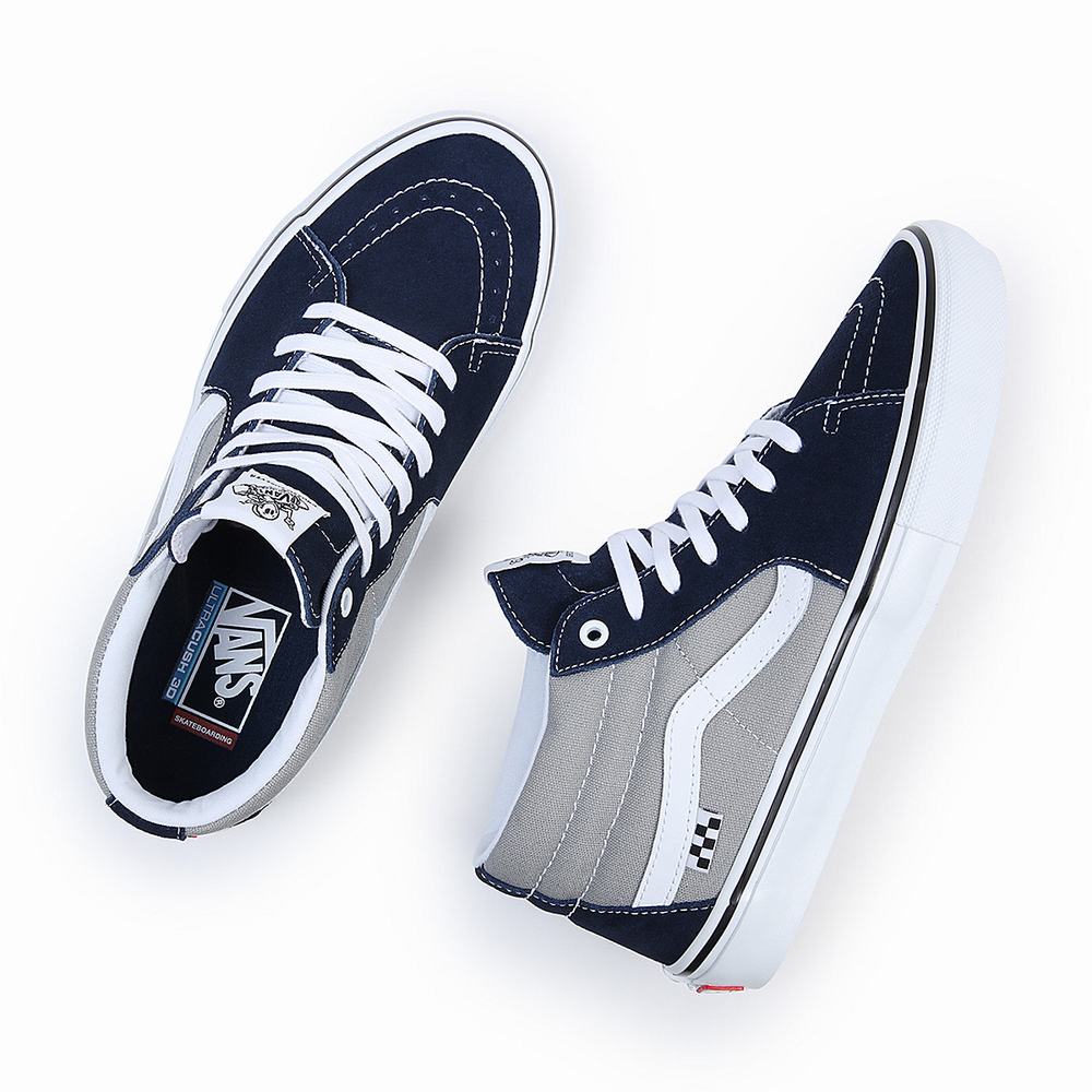 Men's Vans Skate Grosso Mid Sneakers Navy | USA26074