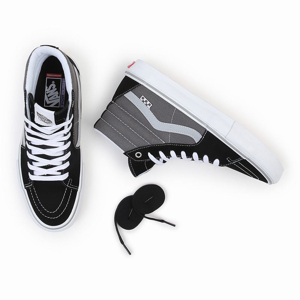 Men's Vans Skate Sk8-Hi High Top Shoes Black / Grey | USA29085