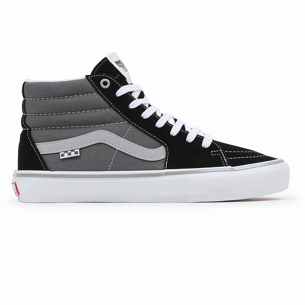 Men's Vans Skate Sk8-Hi High Top Shoes Black / Grey | USA29085