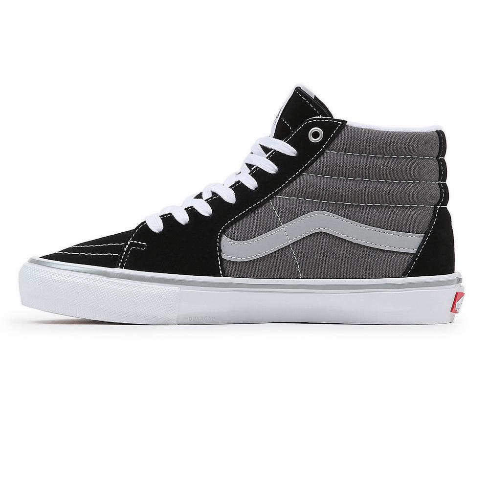 Men's Vans Skate Sk8-Hi High Top Shoes Black / Grey | USA29085