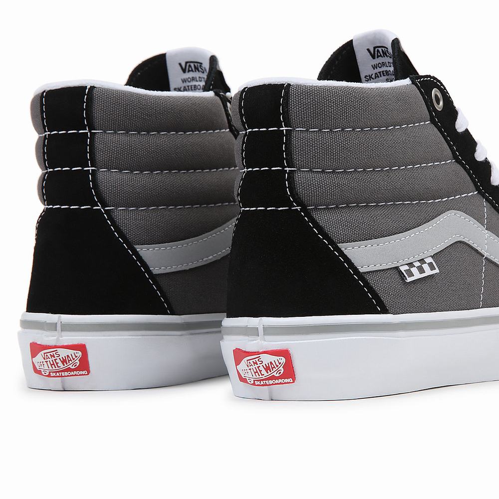 Men's Vans Skate Sk8-Hi High Top Shoes Black / Grey | USA29085