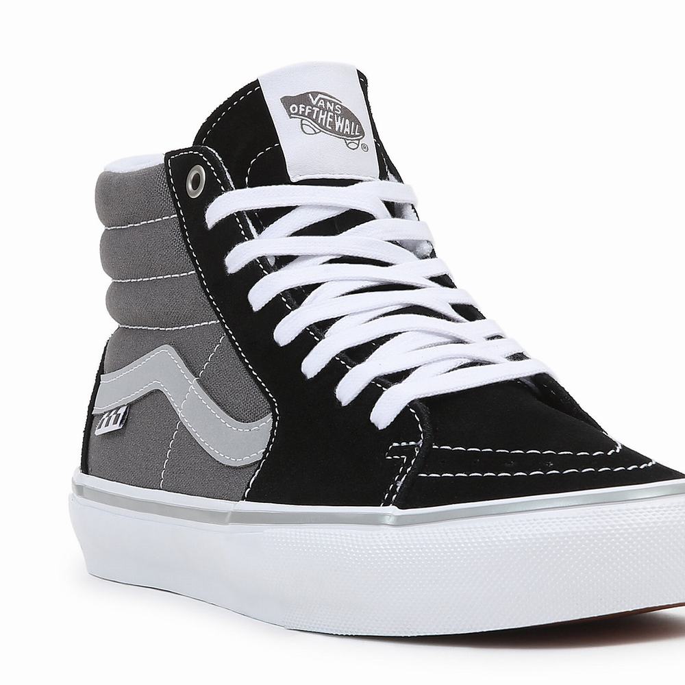 Men's Vans Skate Sk8-Hi High Top Shoes Black / Grey | USA29085