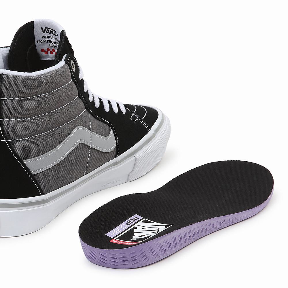 Men's Vans Skate Sk8-Hi High Top Shoes Black / Grey | USA29085