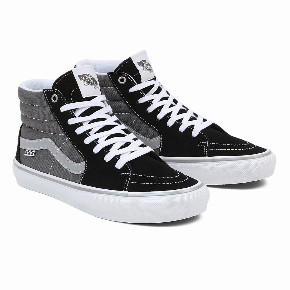 Men\'s Vans Skate Sk8-Hi High Top Shoes Black / Grey | USA29085