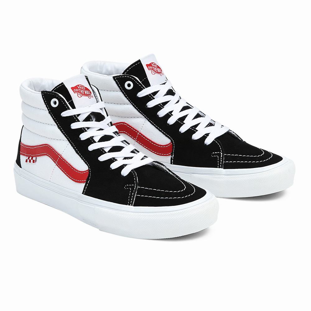 Men\'s Vans Skate Sk8-Hi High Top Shoes Black / White | USA81594