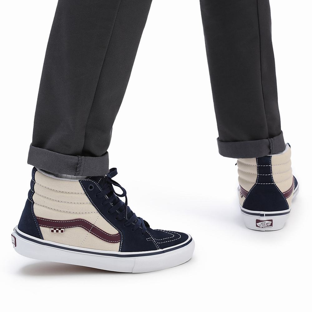 Men's Vans Skate Sk8-Hi Sneakers Beige / Navy | USA24706