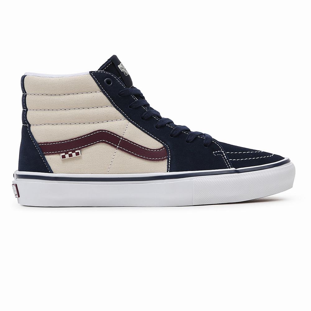 Men's Vans Skate Sk8-Hi Sneakers Beige / Navy | USA24706