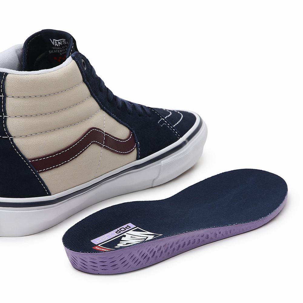 Men's Vans Skate Sk8-Hi Sneakers Beige / Navy | USA24706