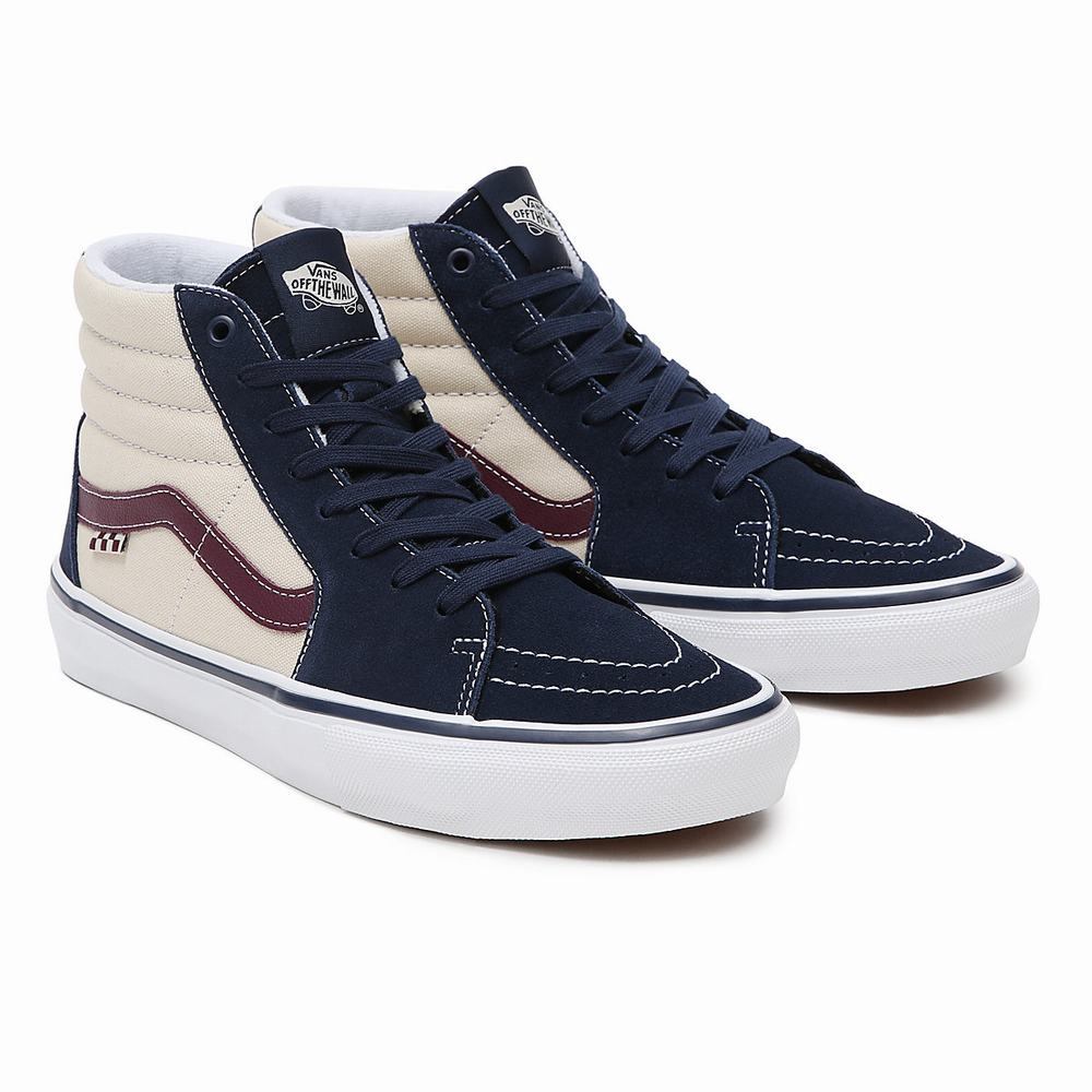 Men\'s Vans Skate Sk8-Hi Sneakers Beige / Navy | USA24706