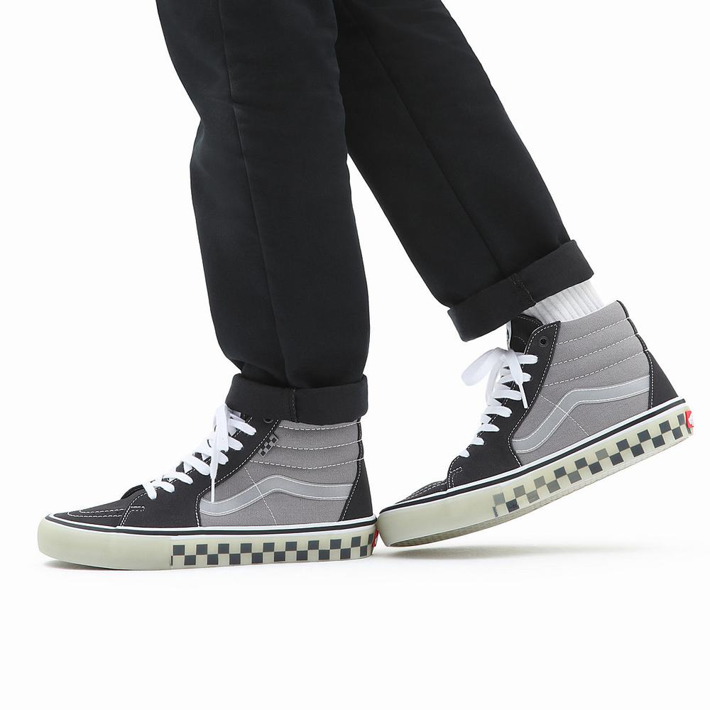 Men's Vans Skate Sk8-Hi Sneakers Black / Grey | USA94503